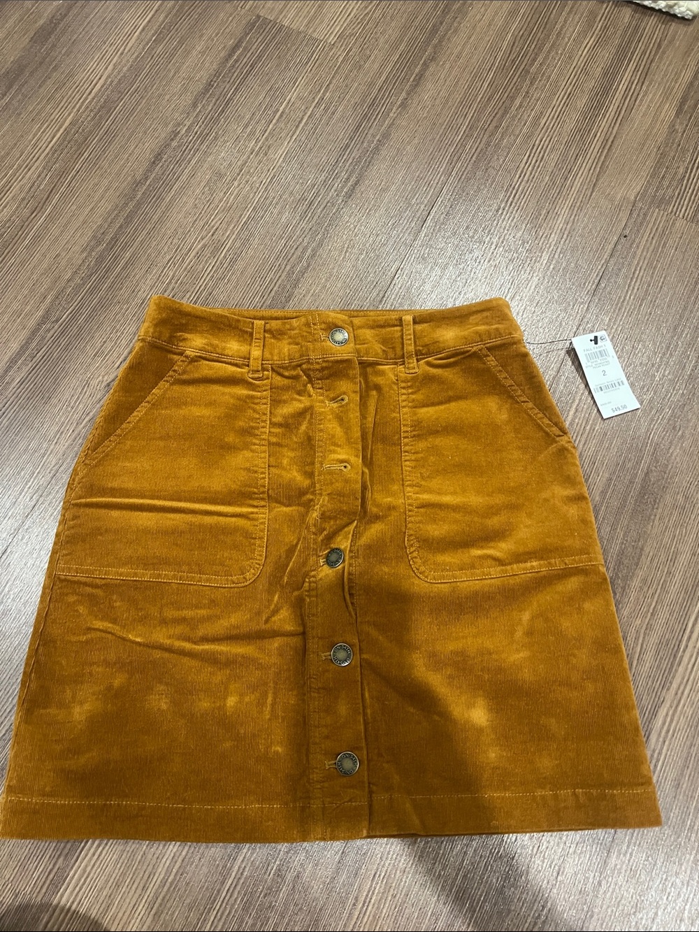 Corduroy Button-Front A-Line Skirt in Mustard Gold